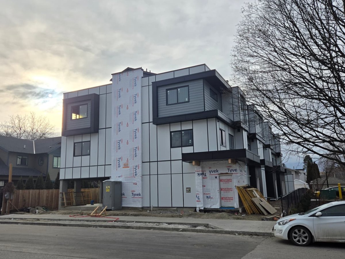 Street view of Avalex in Kelowna during exterior finishing